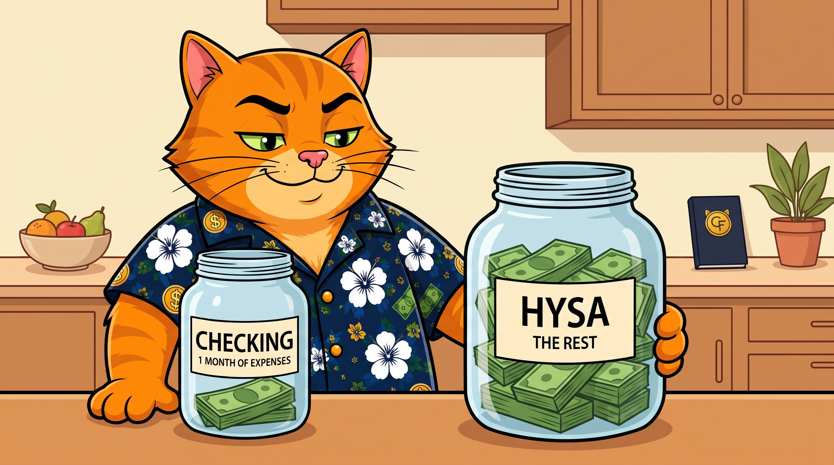 1 month in checking. Rest in HYSA.